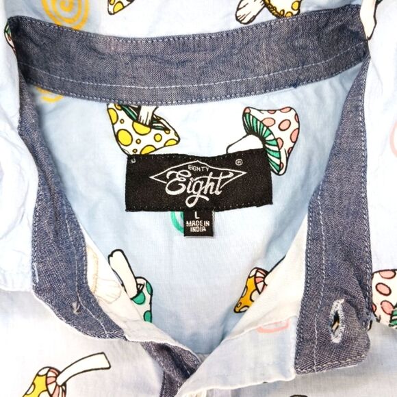 Eighty Eight Men's Short-Sleeve Button-Down Shirt Colorful Mushroom Print Large - Picture 2 of 11